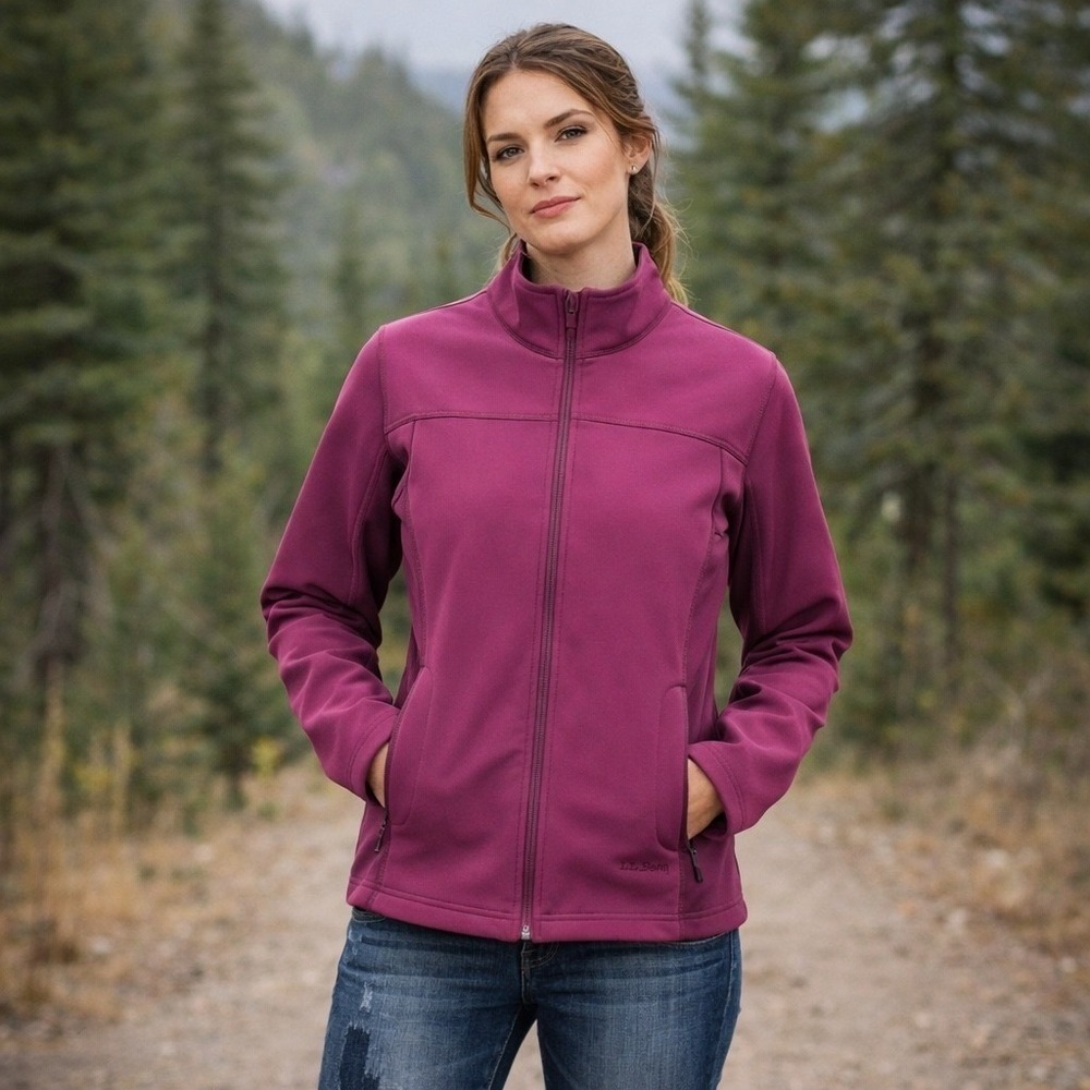 LL Bean Softshell Jacket Womens M Purple Polyester Gorpcore Fleece Lined Zip